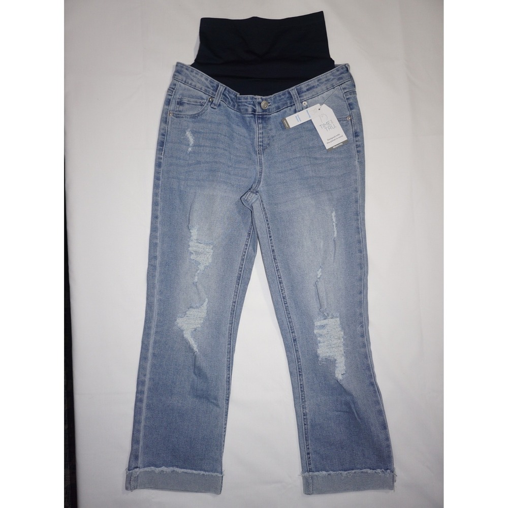 Time And Tru Size M Light Wash Distressed Maternity Jeans With Belly Band
